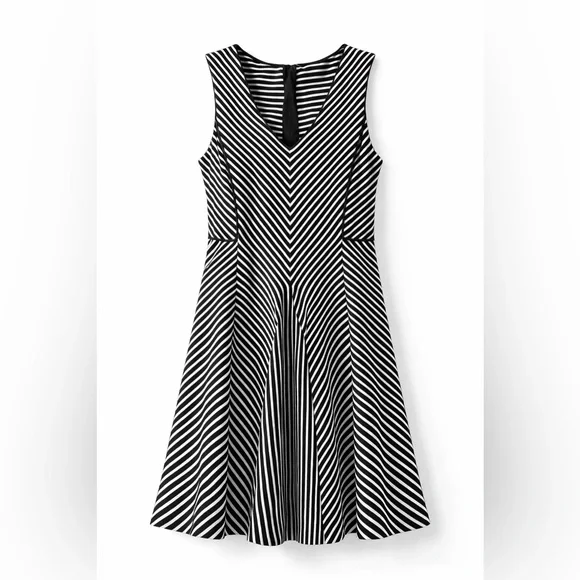 Banana Republic Chevron Stripe Dress Flattering Fit Flare Parisian Chic - Picture 1 of 8
